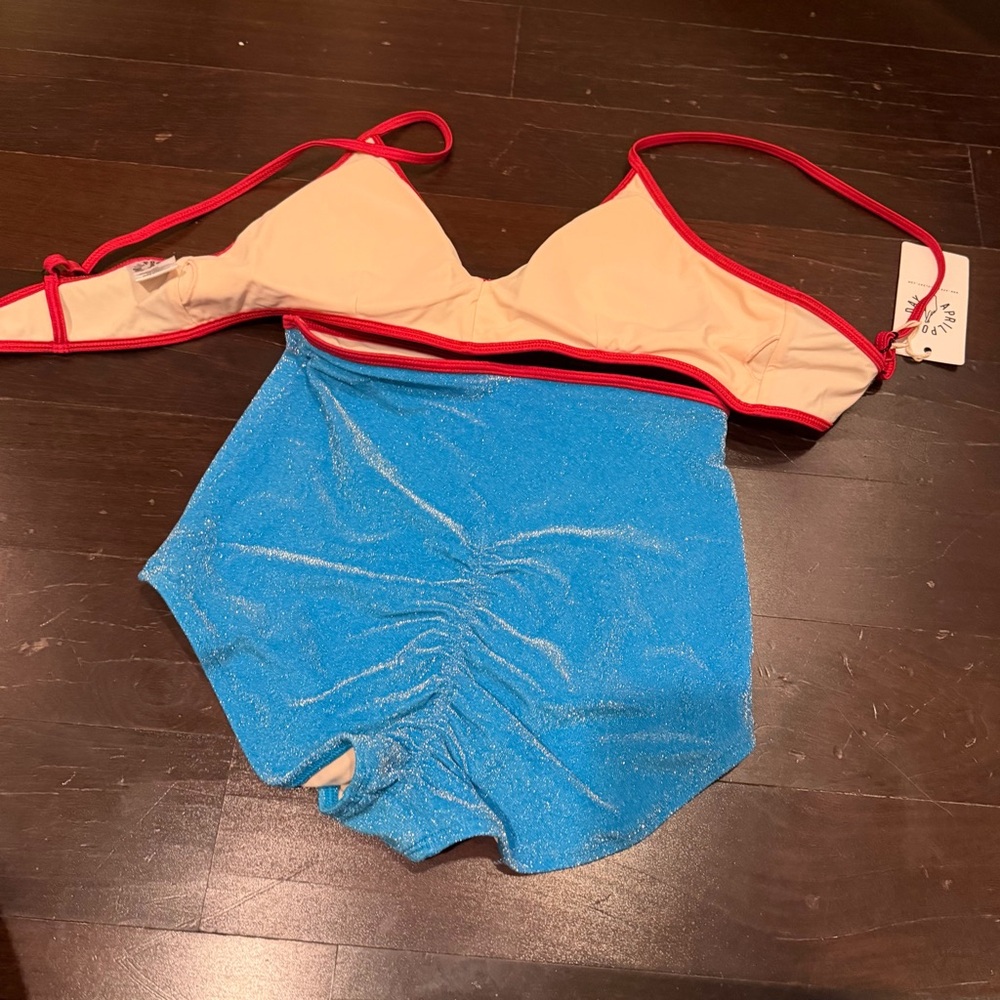 NWT AprilPoolDay Daisies Two Lurex set Blue Two-Piece High-Waist Bikini - Picture 7 of 7